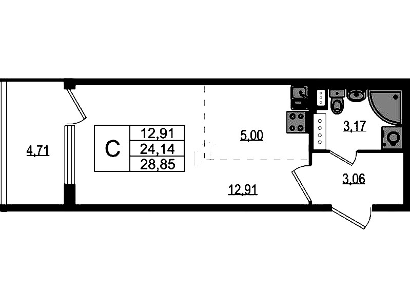 Квартира студия 24.14 м², 4/4 эт., ЖК «Любоград в Стрельне»
